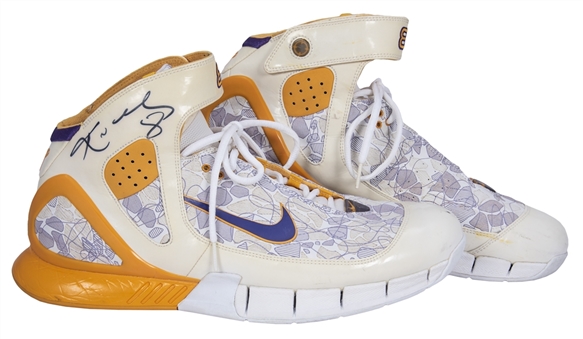 2006 Kobe Bryant Game Used, Photo Matched & Twice-Signed Nike Air Zoom Lasered Huarache 2K5 Sneakers-Matched To 1/6/2006 Triple-Double 48-Point Game! (Sports Investors, Letter of Provenance & PSA/DNA)